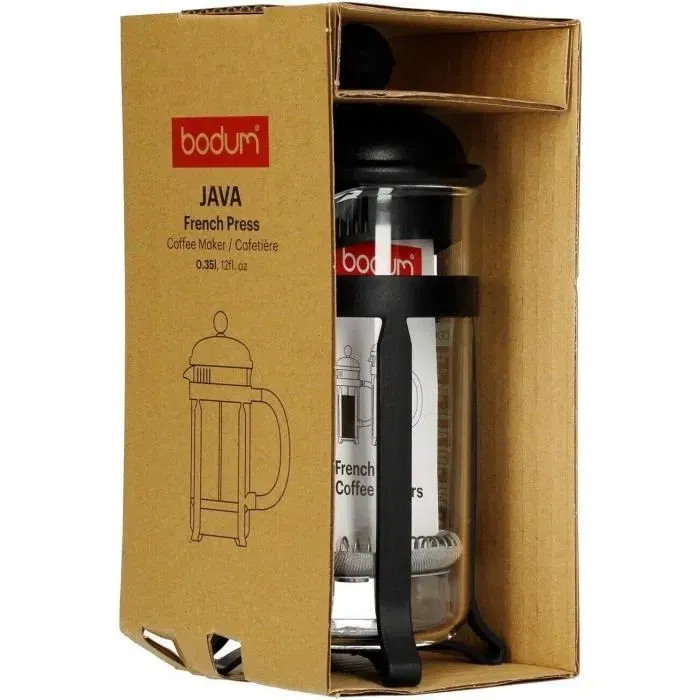 Bodum Java Cafetière à Piston, 0.35 L (3 tasses), Noir, Monture et Couvercle en Plastique