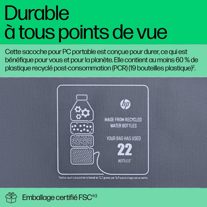 HP Sacoche PC Portable 16 Pouces, Mallette Protection, Compartiment Matelassé, Résistante à l'Eau, 12L, Polyester 600D Recyclé, Garantie 3 Ans HP Sacoche PC Portable 16 Pouces, Mallette Protection, Compartiment Matelassé, Résistante à l'Eau, 12L, Polyester 600D Recyclé, Garantie 3 Ans