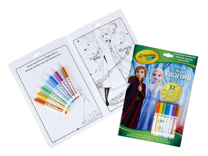 Crayola - Livre d'activités Disney Frozen en espagnol avec 7 feutres lavables - Livre de coloriage et jeux - 32 pages Crayola - Livre d'activités Disney Frozen en espagnol avec 7 feutres lavables - Livre de coloriage et jeux - 32 pages