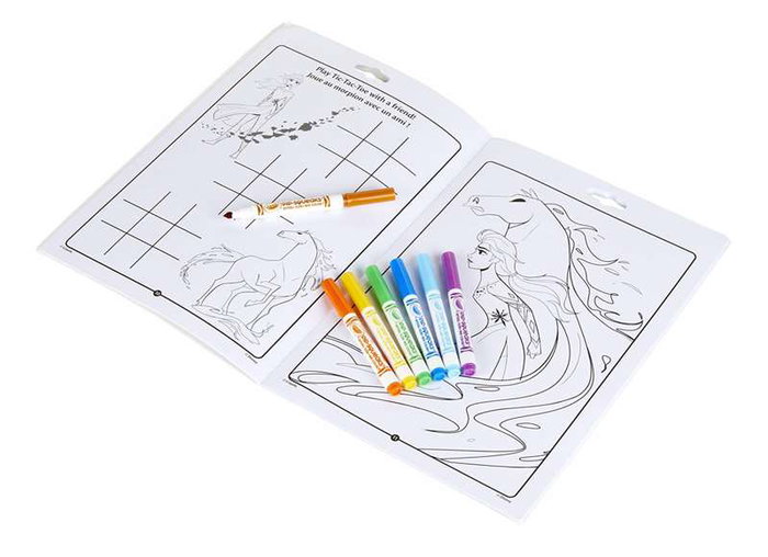 Crayola - Livre d'activités Disney Frozen en espagnol avec 7 feutres lavables - Livre de coloriage et jeux - 32 pages Crayola - Livre d'activités Disney Frozen en espagnol avec 7 feutres lavables - Livre de coloriage et jeux - 32 pages