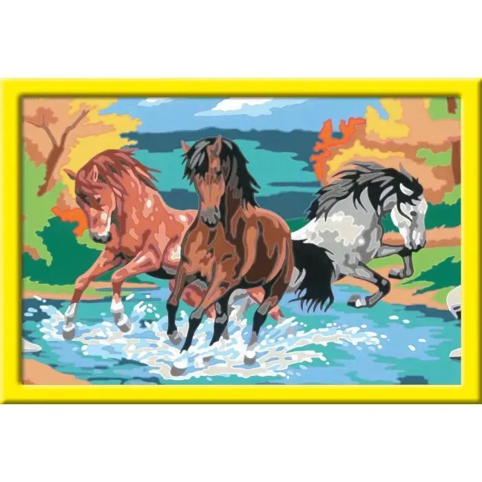 Ravensburger Kit de Peinture par Numéros 25846 CreArt Kids - Horde de Chevaux 31x21cm avec Cadre, 20 Pots et Pinceau, Lignes Pré-peintes, À partir de 9 ans