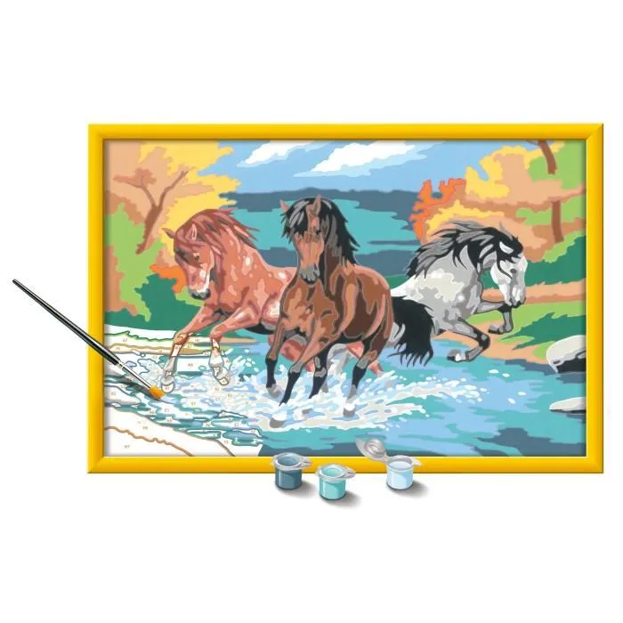 Ravensburger Kit de Peinture par Numéros 25846 CreArt Kids - Horde de Chevaux 31x21cm avec Cadre, 20 Pots et Pinceau, Lignes Pré-peintes, À partir de 9 ans