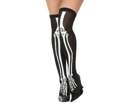 Atosa Collants noirs avec motif squelette blanc pour femme adulte
