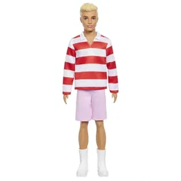 Barbie - Poupée Ken Fashionistas HYV01 avec haut à rayures rouges et short, boots blanches
