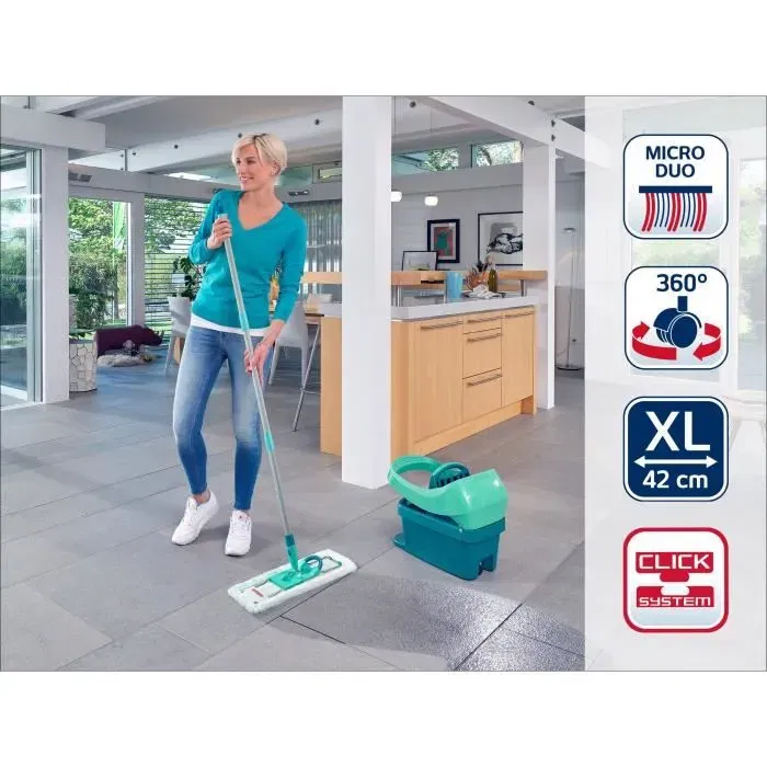 Leifheit Set Lave-Sol Profi XL Mobile avec Seau Essoreur à Roulettes 55096, Balai Serpillière Plat à 360° et Housse Micro-Duo, 42 cm