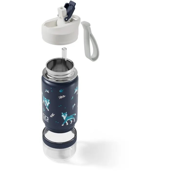Monbento Twisty Wolf Gourde snack 2 en 1 isotherme avec paille