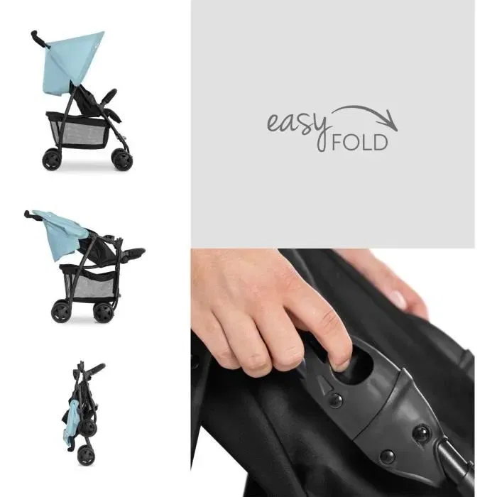 Hauck Sport Poussette canne Pliable inclinable Capote Pare-Soleil 4 roues pivotantes Noir Bleu - Dès la naissance jusqu'à 15 kg