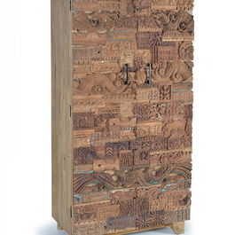GINER Y COLOMER Armoire 2 portes en bois de manguier avec détails en bois récupéré, finition naturelle - 180 x 90 x 50 cm