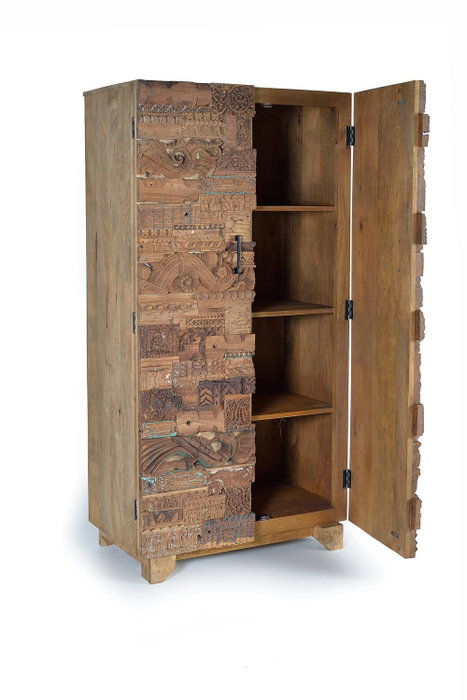 GINER Y COLOMER Armoire 2 portes en bois de manguier avec détails en bois récupéré, finition naturelle - 180 x 90 x 50 cm GINER Y COLOMER Armoire 2 portes en bois de manguier avec détails en bois récupéré, finition naturelle - 180 x 90 x 50 cm