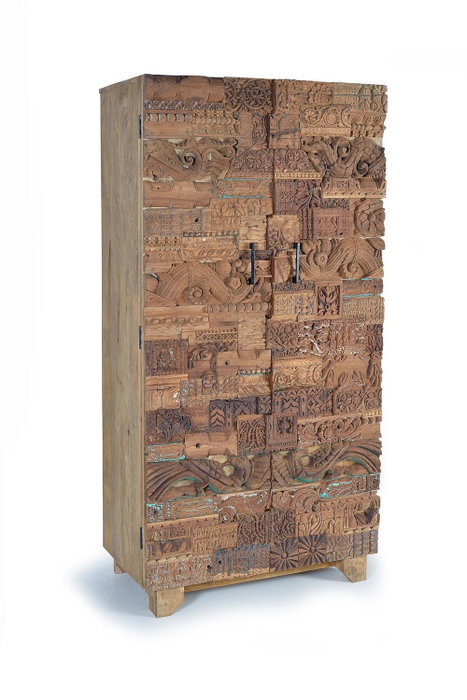 GINER Y COLOMER Armoire 2 portes en bois de manguier avec détails en bois récupéré, finition naturelle - 180 x 90 x 50 cm GINER Y COLOMER Armoire 2 portes en bois de manguier avec détails en bois récupéré, finition naturelle - 180 x 90 x 50 cm