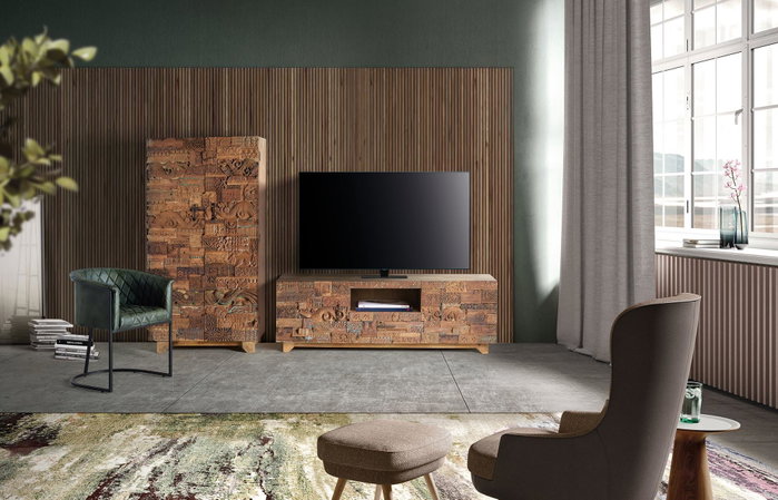 GINER Y COLOMER Armoire 2 portes en bois de manguier avec détails en bois récupéré, finition naturelle - 180 x 90 x 50 cm GINER Y COLOMER Armoire 2 portes en bois de manguier avec détails en bois récupéré, finition naturelle - 180 x 90 x 50 cm