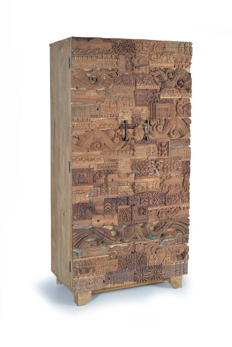 GINER Y COLOMER Armoire 2 portes en bois de manguier avec détails en bois récupéré, finition naturelle - 180 x 90 x 50 cm GINER Y COLOMER Armoire 2 portes en bois de manguier avec détails en bois récupéré, finition naturelle - 180 x 90 x 50 cm