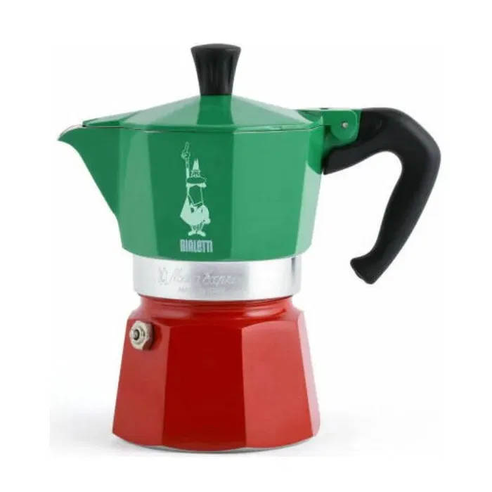 Bialetti Cafetière italienne La Mokina Italia - 1 tasse (40 ml) - Vert ou Rouge - Pour tous feux sauf induction