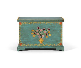 GINER Y COLOMER - Coffre en bois de manguier, couleur vert turquoise avec motifs floraux peints à main, dimensions 33x53x30 cm