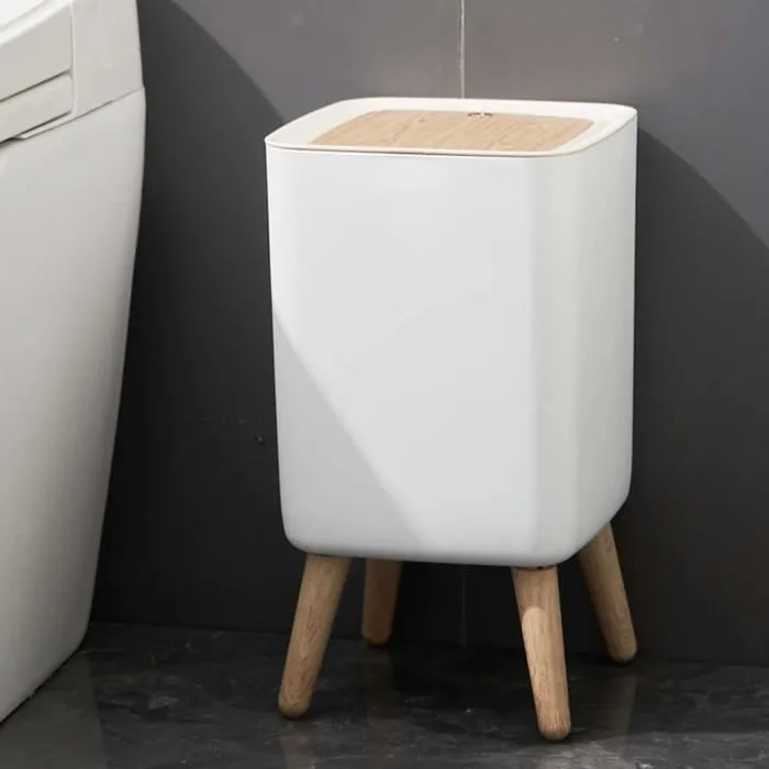 Kitchen Move MALMO SQUARE - Poubelle de salle de bain avec ouverture par pression, 10L, couleur bois design - 21.3 x 21.3 x 33.2 cm, fermeture insonore et anti-odeurs