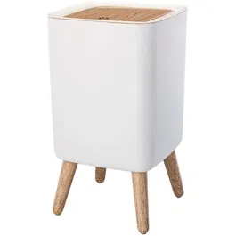 Kitchen Move MALMO SQUARE - Poubelle de salle de bain avec ouverture par pression, 10L, couleur bois design - 21.3 x 21.3 x 33.2 cm, fermeture insonore et anti-odeurs