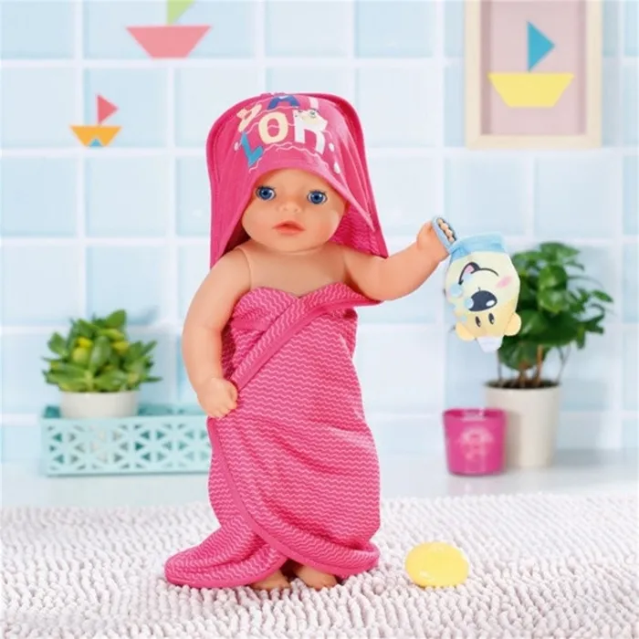 Zapf Creation BABY born Serviette de bain à capuche et gant de toilette rose avec Ours Bruno
