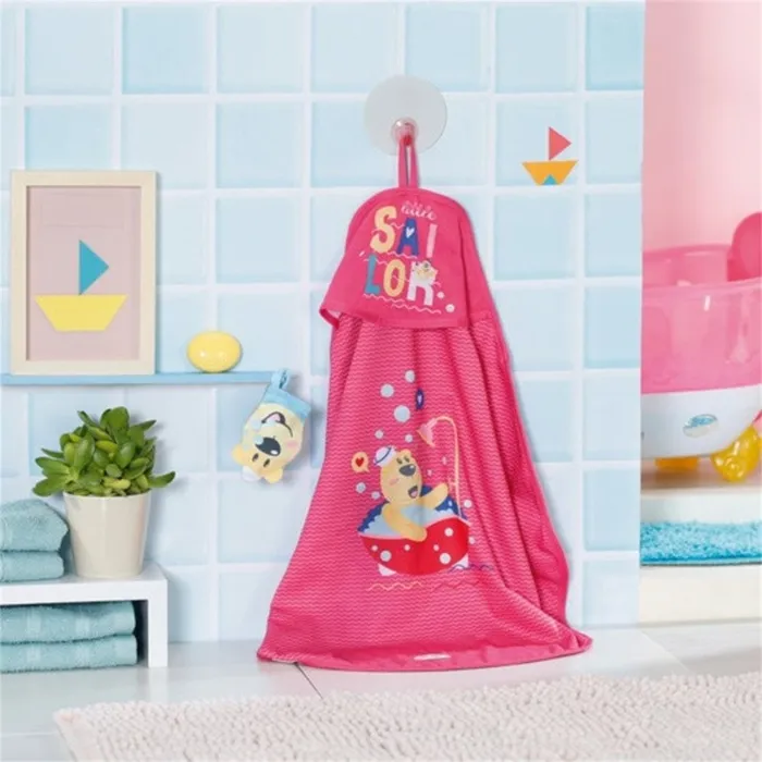 Zapf Creation BABY born Serviette de bain à capuche et gant de toilette rose avec Ours Bruno