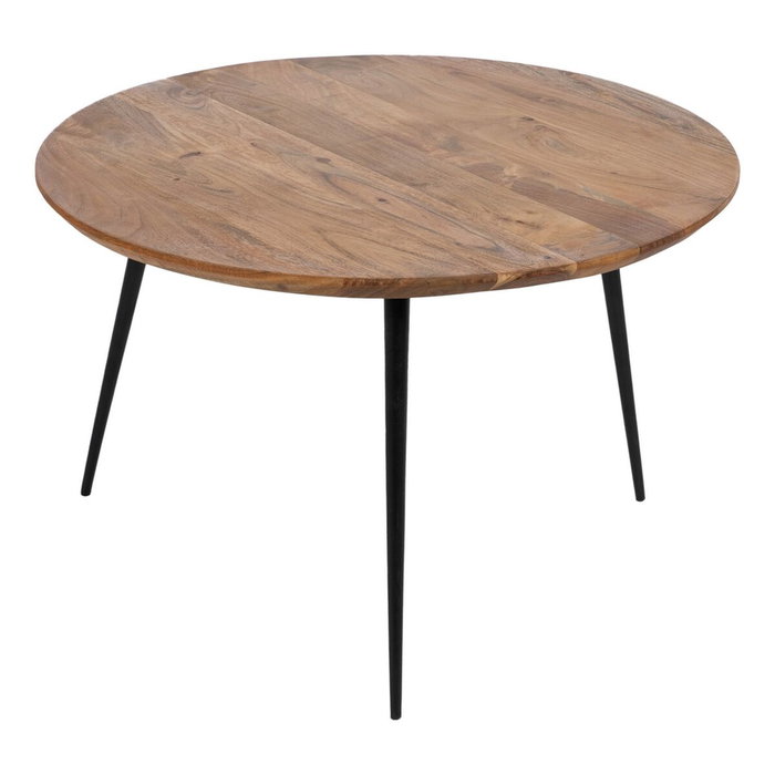 Jeu de 2 tables Noir Naturel Métal Fer Bois d'acacia 70 x 70 x 40 cm (2 Unités)