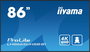 iiyama Écran professionnel 86" UHD 4K 3840x2160 IPS, Haze 1%, 800 cd/m², Android 11, Portraits et paysages, 24/7, Entrées HDMI, DisplayPort, USB