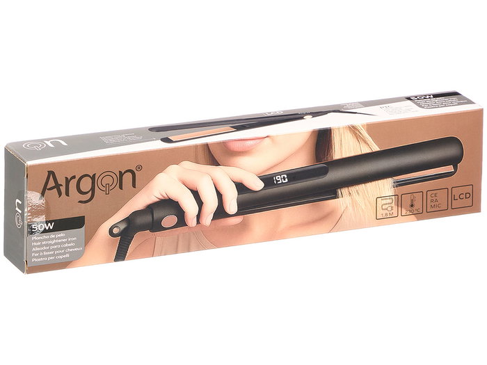Argon Lisseur Cheveux Céramique LCD 50W Fin Touch Souple, 29x3x3 cm, Noir/Doré, avec Contrôle Température (Set de 6)
