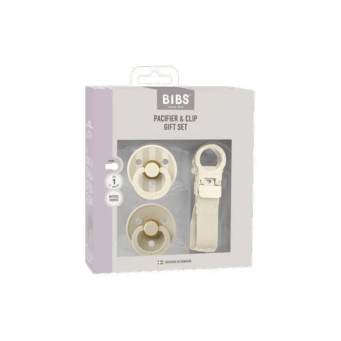 Bibs Coffret cadeau bébé - Sucette & attache - Embout rond - T1 - Ivory
