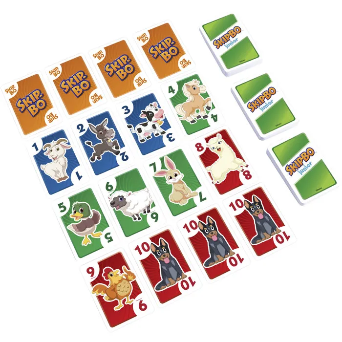 Mattel Skip-Bo Junior - Jeu de cartes 112 cartes avec 2 niveaux de jeu