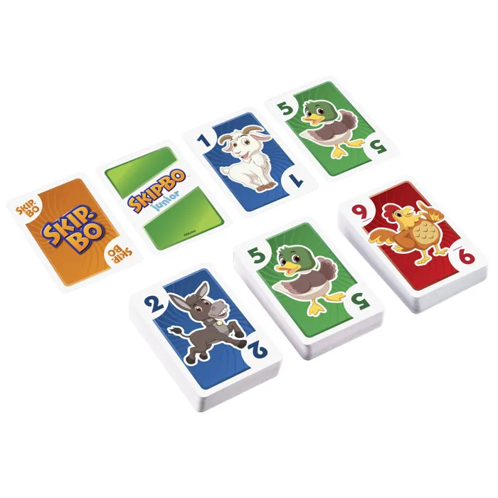 Mattel Skip-Bo Junior - Jeu de cartes 112 cartes avec 2 niveaux de jeu