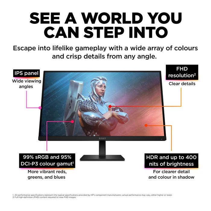 HP Omen 27 - Écran PC Gamer 27 pouces FHD 165 Hz 1ms avec technologie AMD FreeSync Premium - HDR, pied réglable