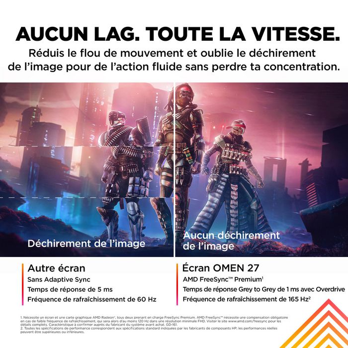 HP Omen 27 - Écran PC Gamer 27 pouces FHD 165 Hz 1ms avec technologie AMD FreeSync Premium - HDR, pied réglable