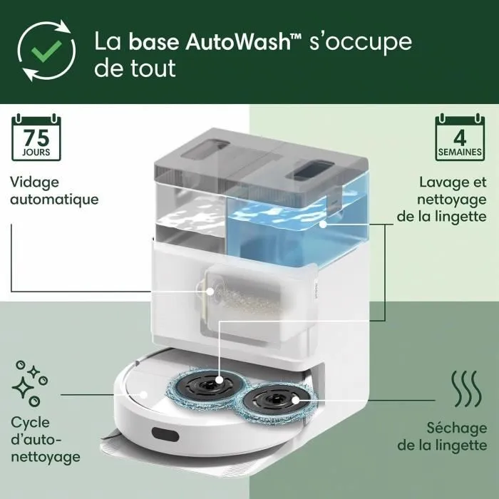 iRobot Roomba Plus 405 Combo Robot Aspirateur Laveur - LiDAR Clearview - Puissance 7000 Pa, Autonomie 1h45, Réservoir 295 ml, Base Multifonction, Design Blanc