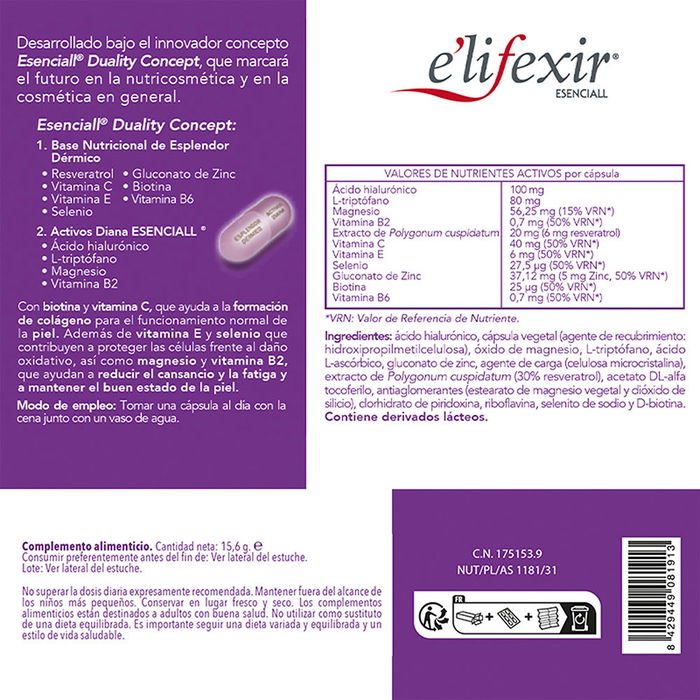 E'Lifexir ESENCIALL Cocktail Beauté Nocturne, 30 Capsules pour le Soutien du Collagène et la Protection Antioxydante