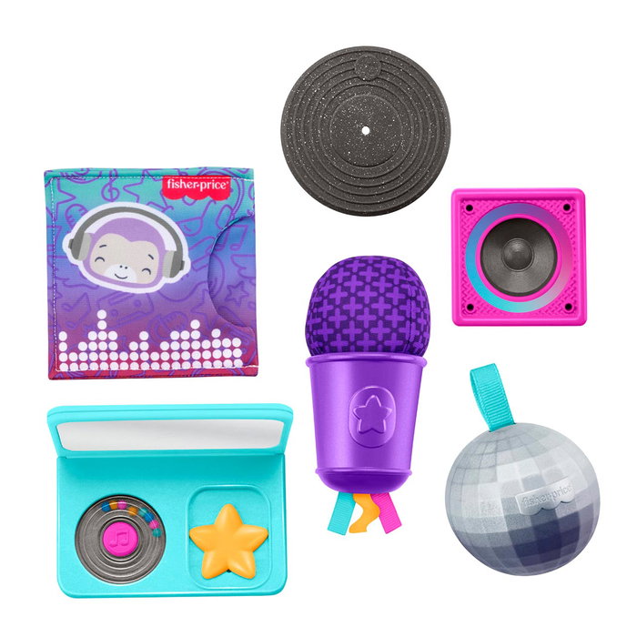 Fisher-Price Conjunto de regalo DJ Mis primeros momentos - Set d'activités musicales avec portátil, micro, sonajero et mordedor pour bébé dès 3 mois (JMF07)