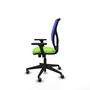 Chaise Motilla Synchro 3 positions tissu Vert pistache Maille Bleu Base pyramidale noire Accoudoir 3D Sans appui-tête Roulettes 65mm pour moquette