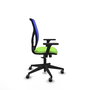 Chaise Motilla Synchro 3 positions tissu Vert pistache Maille Bleu Base pyramidale noire Accoudoir 3D Sans appui-tête Roulettes 65mm pour moquette