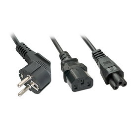 Lindy Câble secteur 2m Schuko vers 1x IEC C13 et 1x IEC C5 - Noir, pour usage professionnel et privé