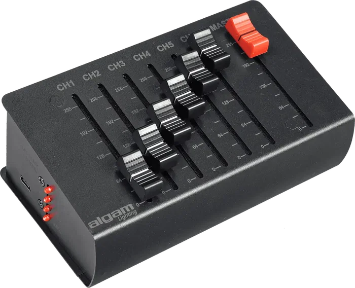 ALGAMLIGHT Contrôleur DMX 6 Canaux + Maître, XLR 3 Broches, USB-C, Noir métal, 160x100x70mm ALGAMLIGHT Contrôleur DMX 6 Canaux + Maître, XLR 3 Broches, USB-C, Noir métal, 160x100x70mm