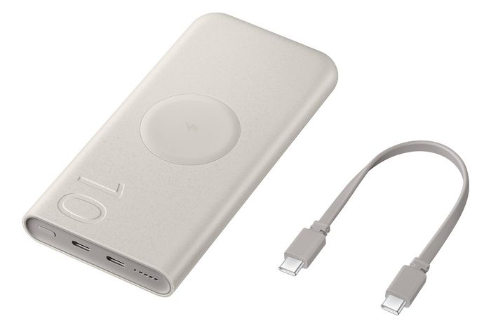 Samsung Batterie Externe Portable 10 000 mAh - Charge Rapide 25W USB-C et Charge sans fil Qi 7.5W - Charge Triple - Matériaux Recyclés