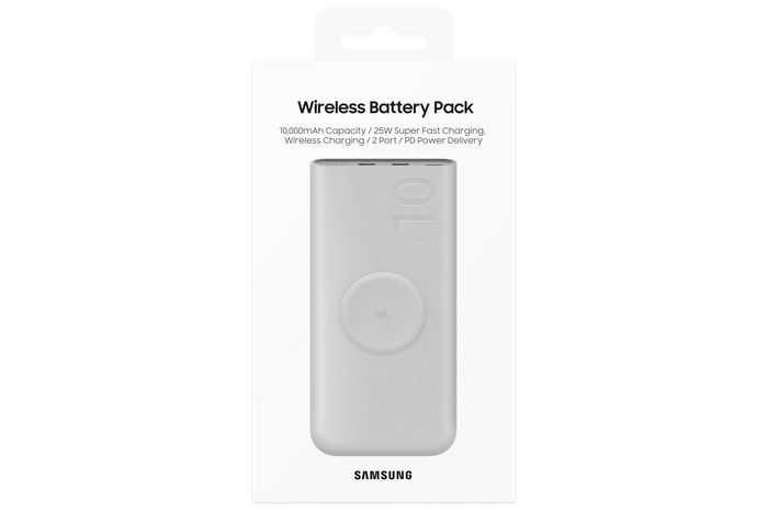 Samsung Batterie Externe Portable 10 000 mAh - Charge Rapide 25W USB-C et Charge sans fil Qi 7.5W - Charge Triple - Matériaux Recyclés