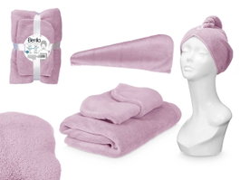 Berilo Coffret Serviette de Bain avec Capuche Lilas 70x140cm + Serviette Cheveux 25x65cm Polyester (Set de 6)
