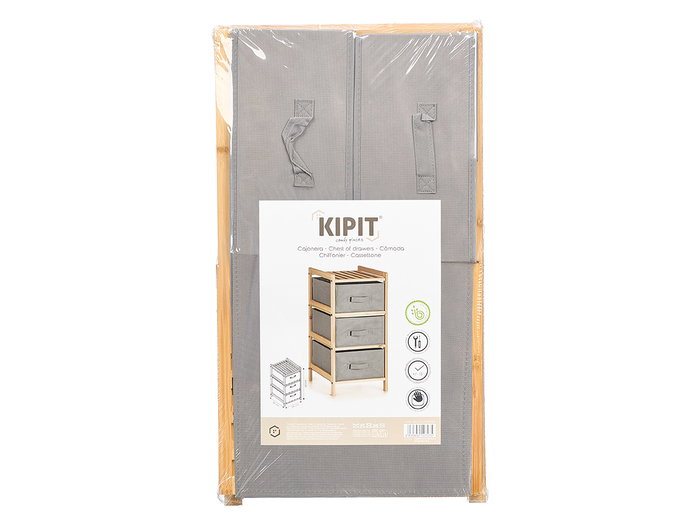 Kipit Étagère Bambou 3 Tiroirs Gris 36x34x66 cm (Set de 2)