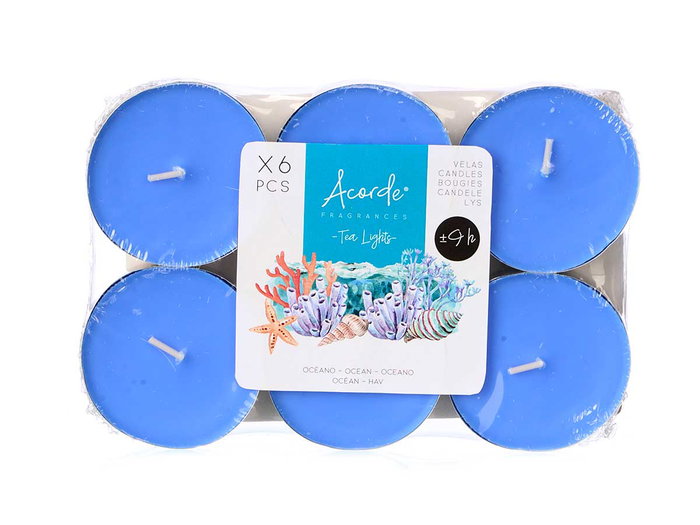 Acorde Set de 6 Bougies Chauffes-Plats Maxi Océan Bleu Cire Aluminium 17x2x11 cm (Set de 24)