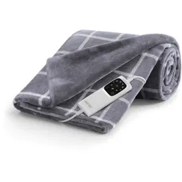 Imetec - Couverture chauffante 150 x 110 cm - Plaid chauffant velours avec 6 températures, arrêt automatique, lavable en machine - Gris