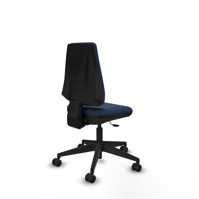 Chaise Elche Contact permament de base Cuir écologique Bleu foncé Base pyramidale noire Sans accoudoirs Sans appui-tête Roulettes 65mm nylon