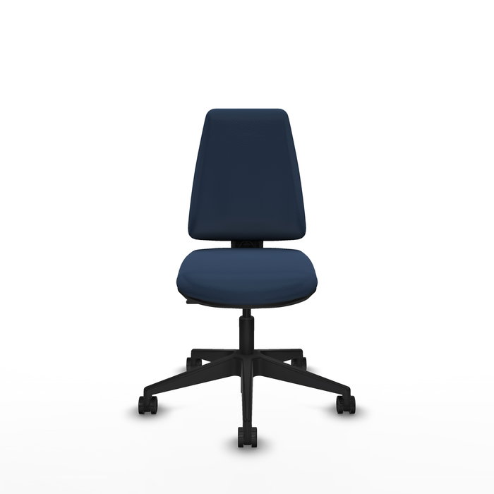 Chaise Elche Contact permament de base Cuir écologique Bleu foncé Base pyramidale noire Sans accoudoirs Sans appui-tête Roulettes 65mm nylon