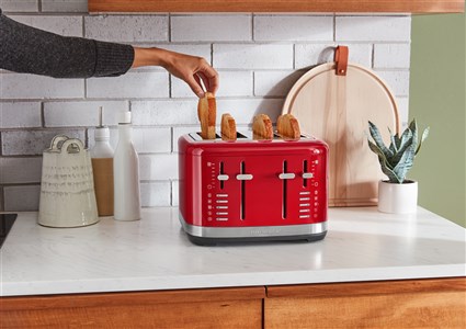 Kitchenaid 5KMT4109 EER - Grille-pain 4 tranches rouge avec 7 réglages de cuisson et fentes extra-larges