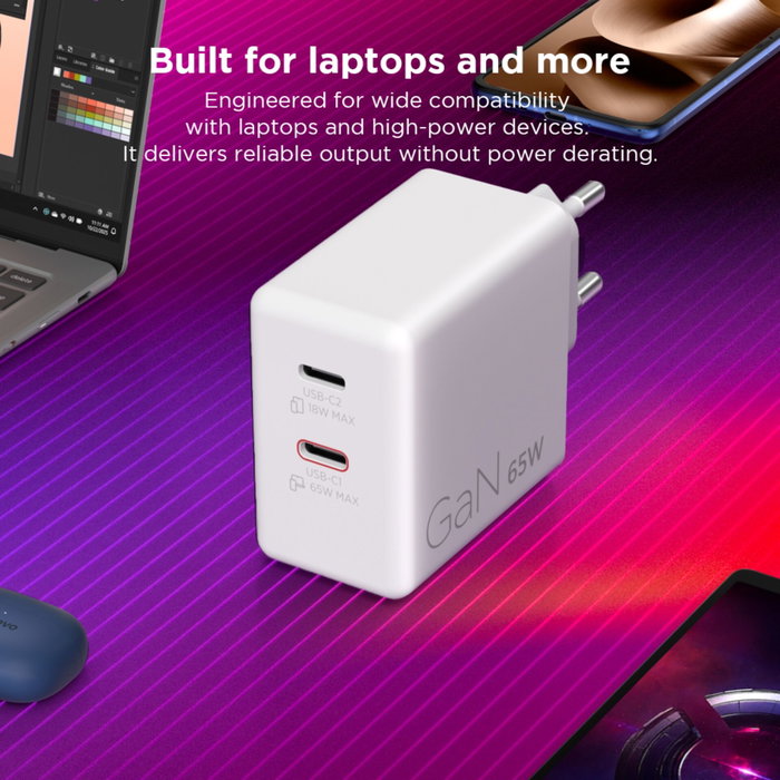 Lenovo Chargeur USB-C 65W avec 2 ports USB-C