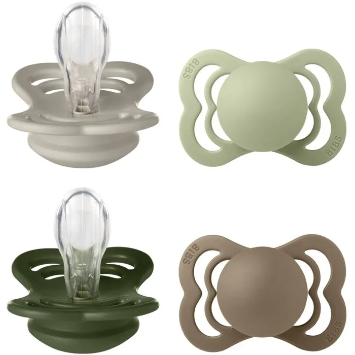 Bibs Sucette bébé BIBS Supreme Symétrique T1 Silicone - Lot de 4 pièces - Sand Sage Hunter Green Dark Oak Bibs Sucette bébé BIBS Supreme Symétrique T1 Silicone - Lot de 4 pièces - Sand Sage Hunter Green Dark Oak