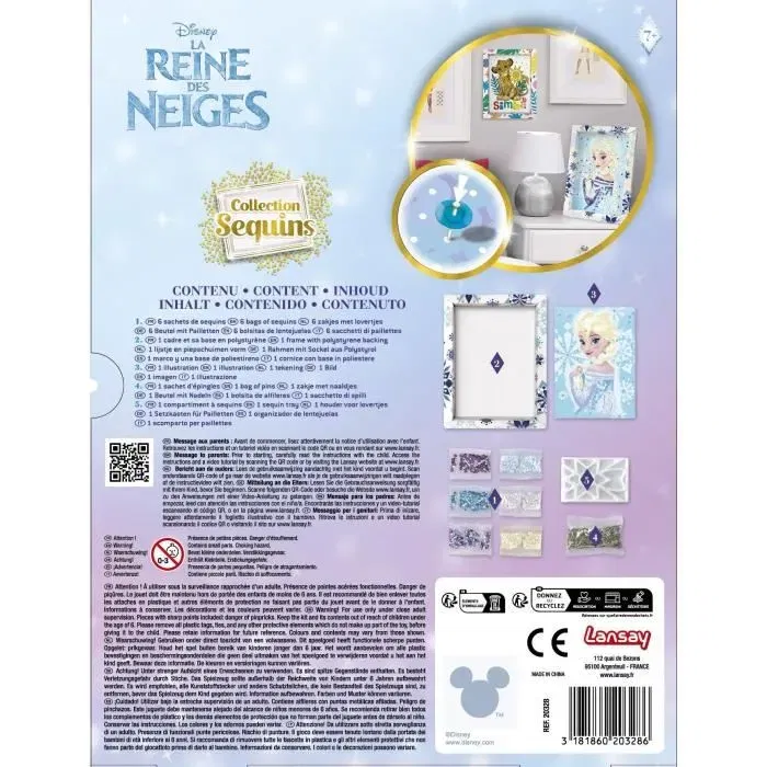 Lansay Jeu de création Collection Sequins Elsa La Reine des Neiges avec cadre et épingles, activité manuelle dès 7 ans