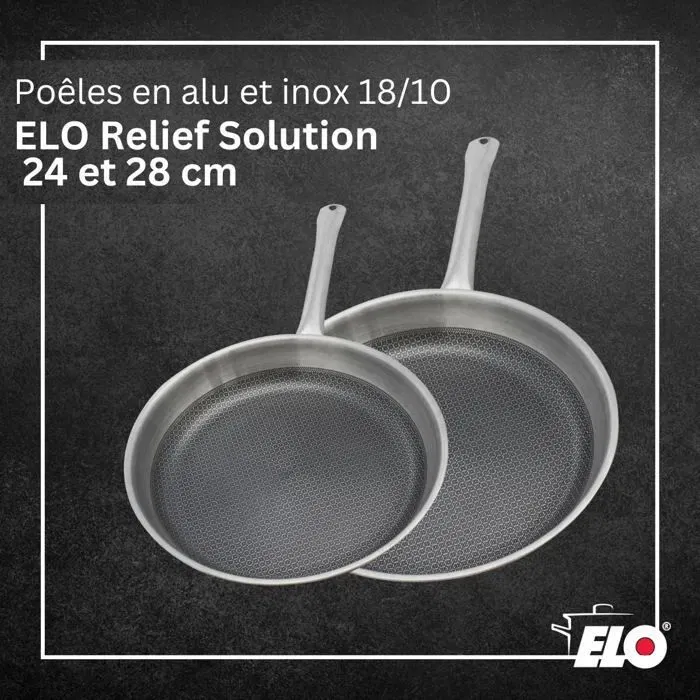 Elo Set de 2 Poêles à Induction 24 cm et 28 cm en Inox 18/10 avec Revêtement Antiadhésif ELODUR Select Sans PFAS - Compatible Tous Feux et Four (240°C) Elo Set de 2 Poêles à Induction 24 cm et 28 cm en Inox 18/10 avec Revêtement Antiadhésif ELODUR Select Sans PFAS - Compatible Tous Feux et Four (240°C)